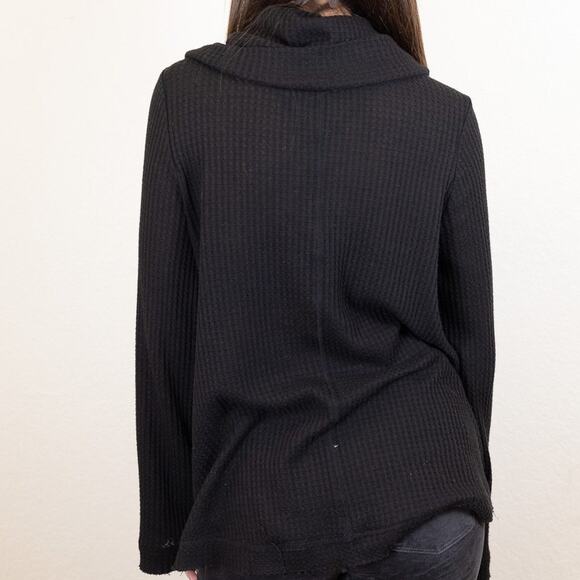 Meadow Rue Cowl Neck Black Waffle Knit Distressed Sweater, Medium - Picture 8 of 8